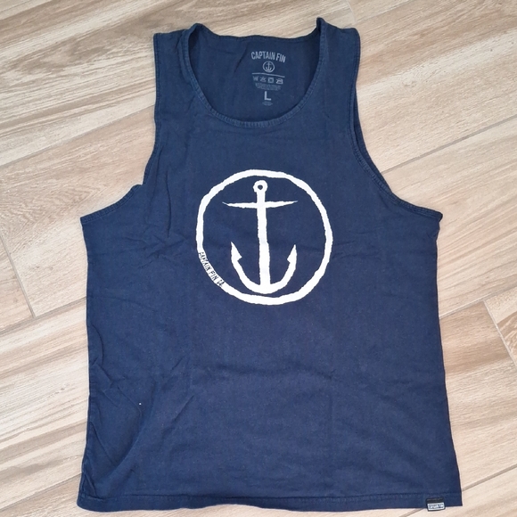Captain Fin Navy Graphic Muscle Tank Top with Anchor Logo L - Picture 2 of 5